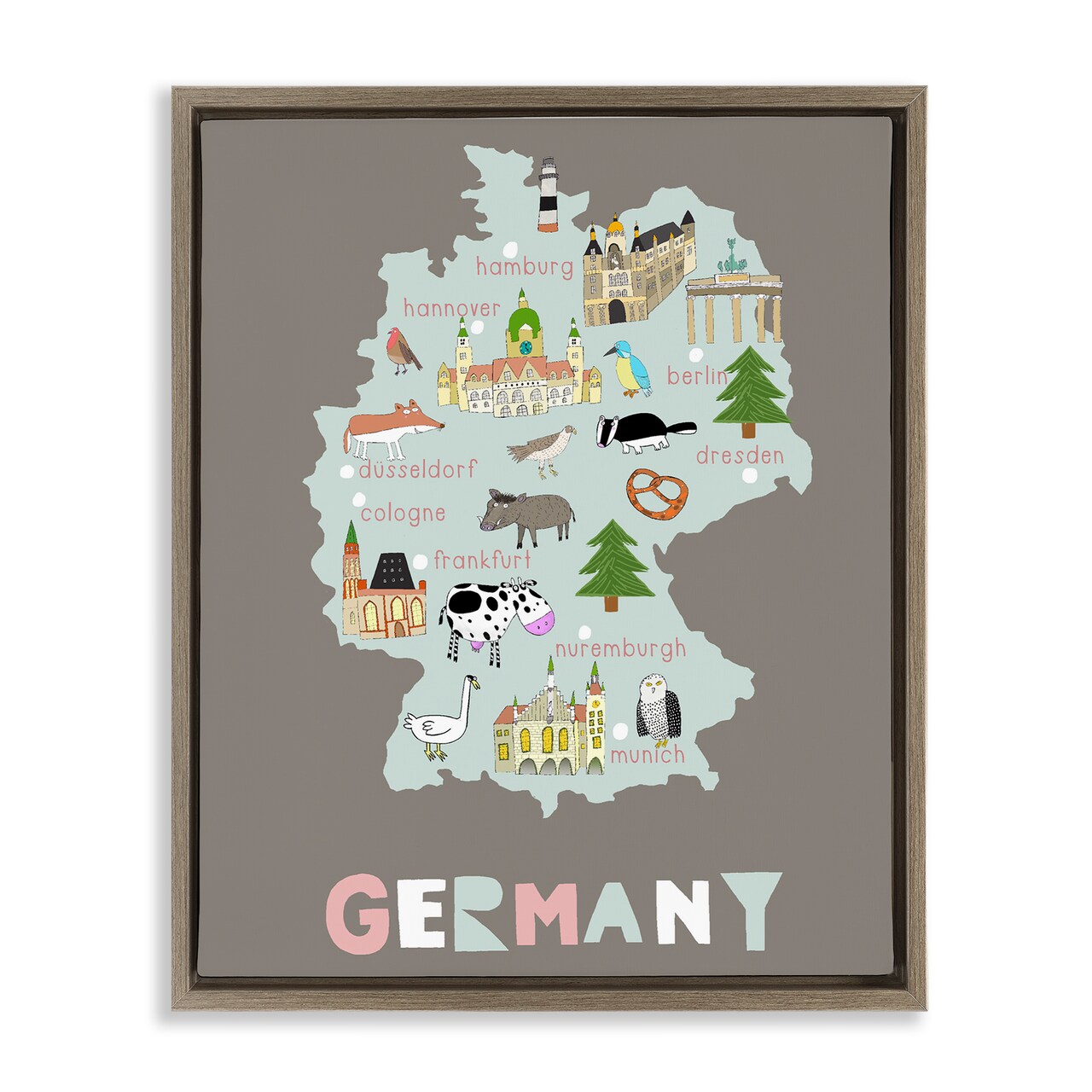 Stupell Industries Kid's Map of Germany Floating Frame, design by Carla Daly